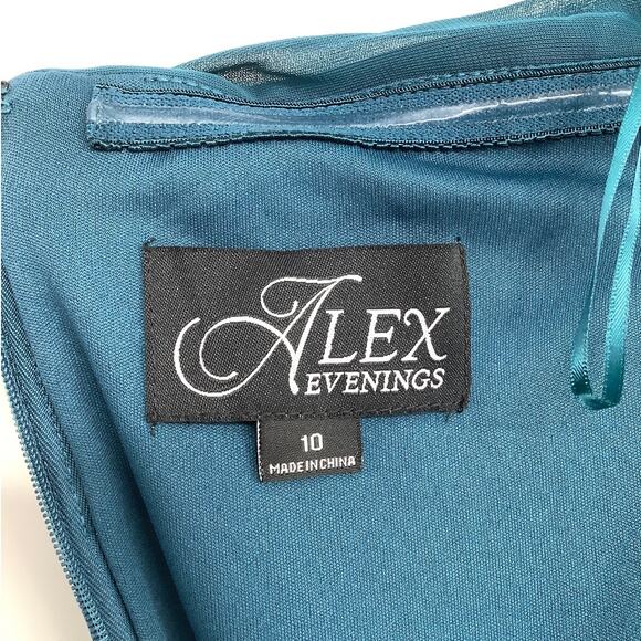 Alex Evenings Womens 10 Peacock Off The Shoulder Dress Embellished Ruched OS6-13 - Picture 5 of 10